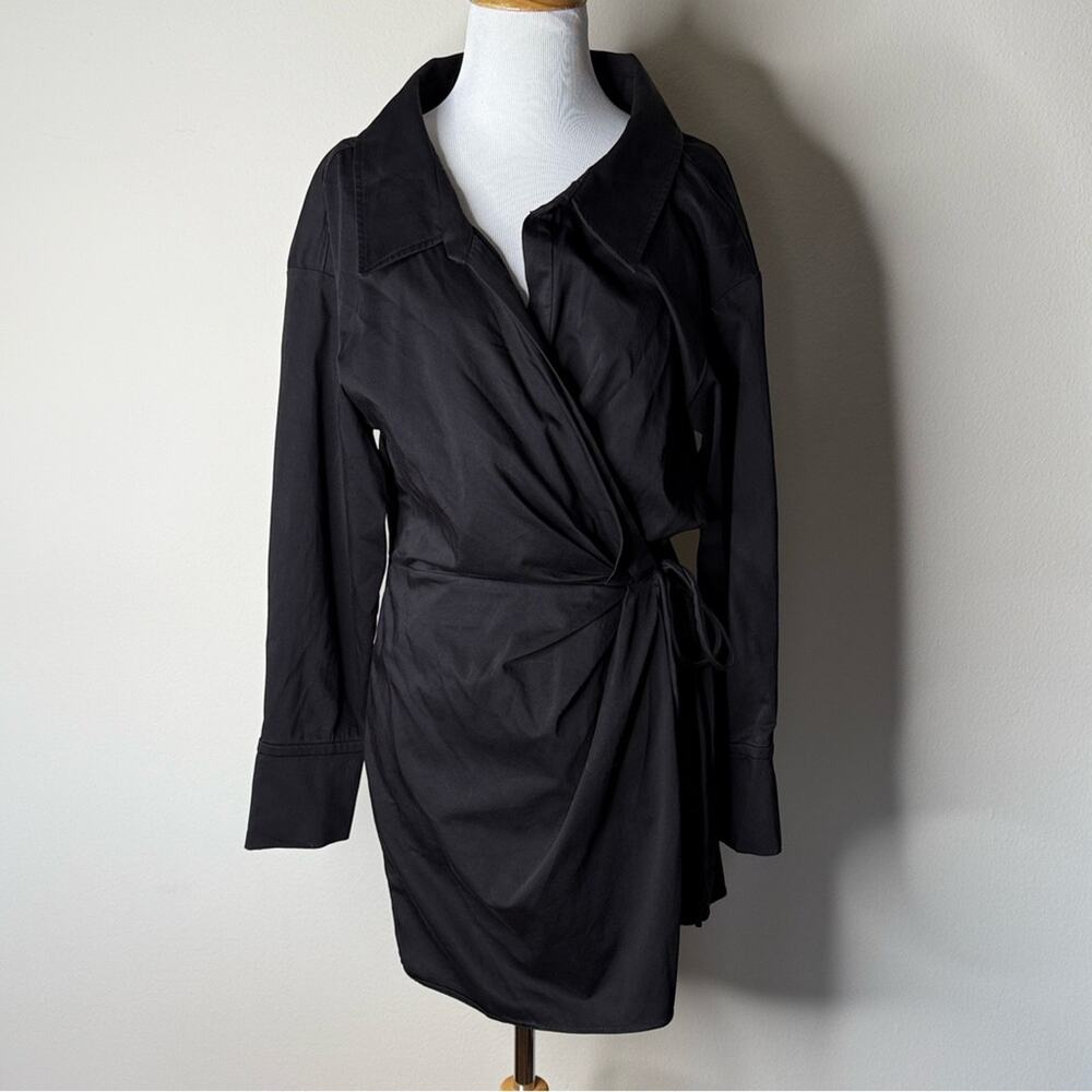 Zara Black V-Front Wrap Mini Shirt Dress Romper